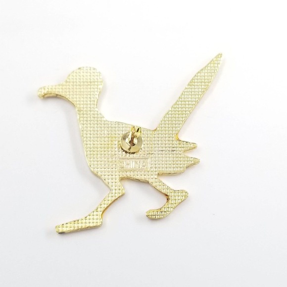 Greater Roadrunner Bird Enamel Lapel Pin Animal Jewelry Black Blue Red White - Picture 4 of 4